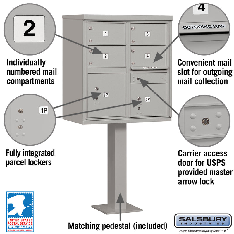Salsbury Cluster Box Unit with 4 Doors and 2 Parcel Lockers - USPS Access – Type V