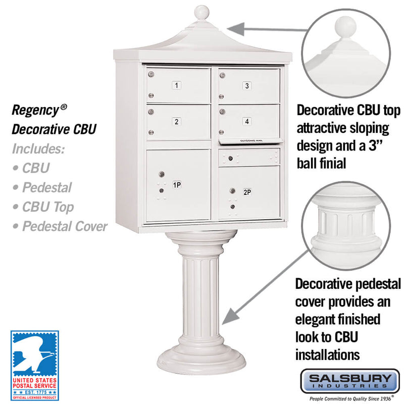 Salsbury Regency Decorative Cluster Box Unit with 4 Doors and 2 Parcel Lockers - USPS Access – Type V