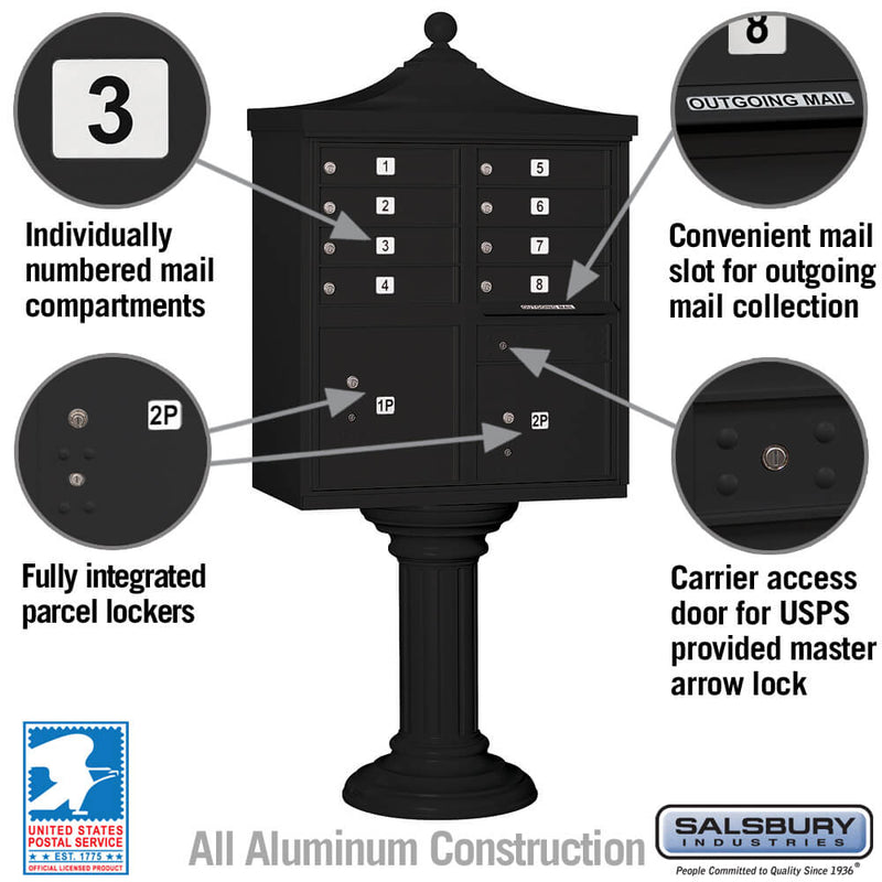 Salsbury Regency Decorative Cluster Box Unit with 8 Doors and 2 Parcel Lockers - USPS Access – Type I
