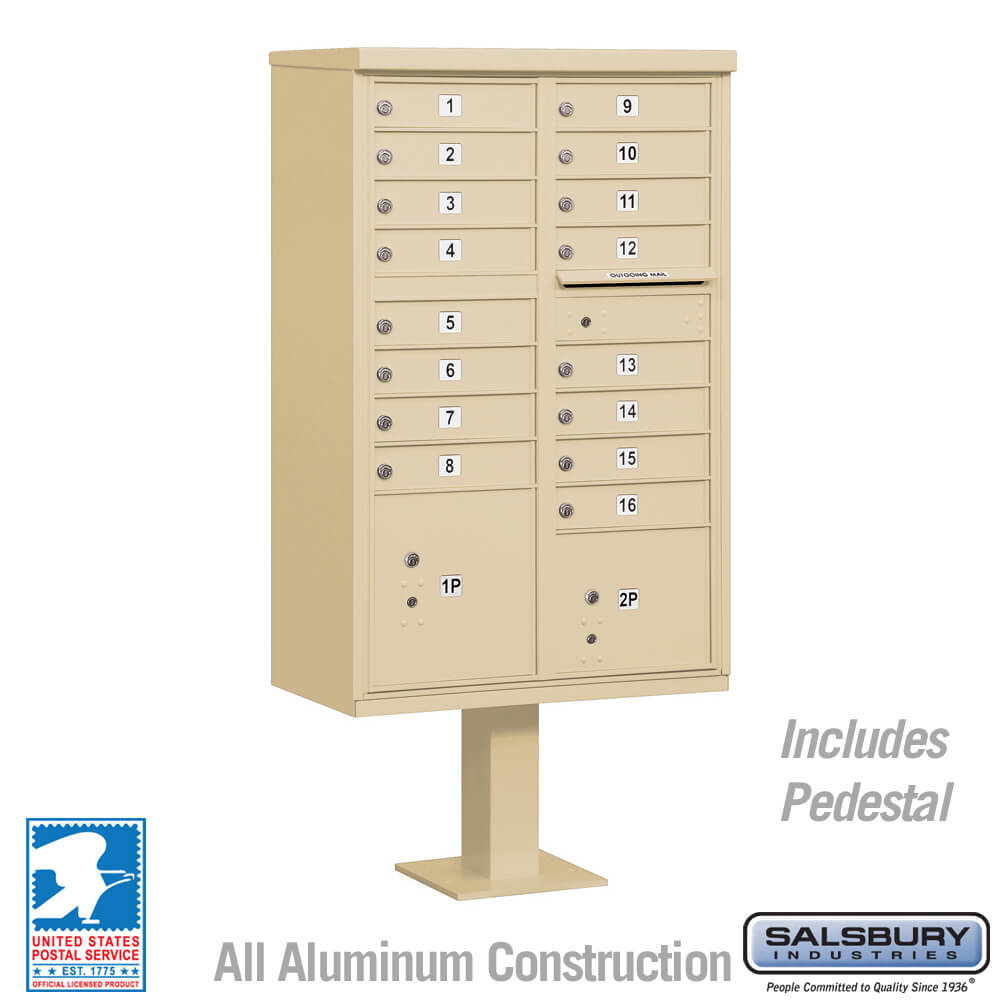 Salsbury Cluster Box Unit with 16 Doors and 2 Parcel Lockers USPS Ac