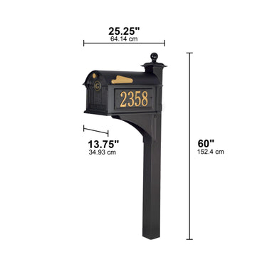 Whitehall Balmoral Mailbox Side Plaques, Monogram & Post Package - Black - 16236 - Dimensions#color_black