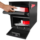 04 Package Master Mailbox front incoming mail door and retrieval door open with packages - Black