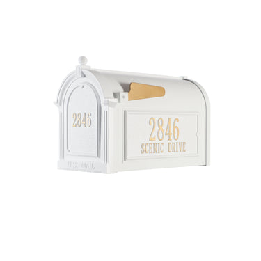 Whitehall Capitol Mailbox Custom Side Plaques and Door Plaque Package - MailboxEmpire #color_white gold