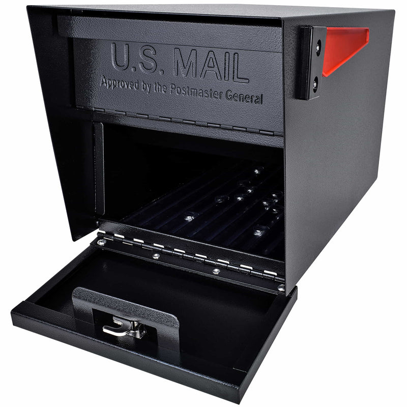 MailBoss Mail Manager front retrieval area open angle view - Black