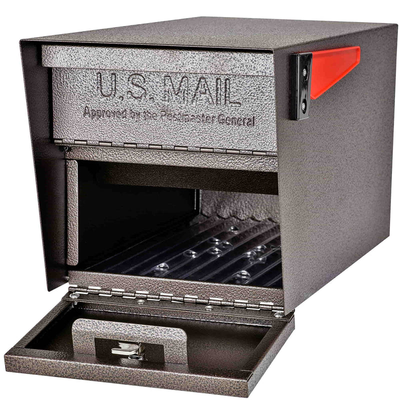 MailBoss Mail Manager front retrieval area open angle view - Bronze
