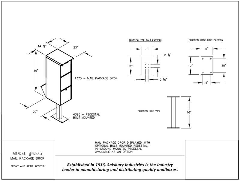 Salsbury Industries Mail Package Drop with Front & Rear Access