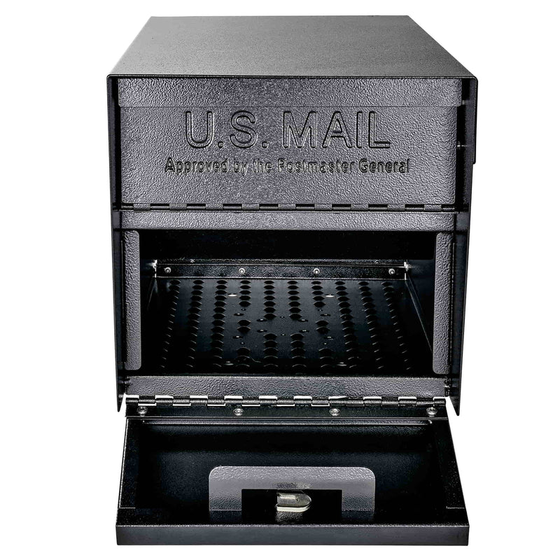 MailBoss Mail Manager front retrieval area open - Black