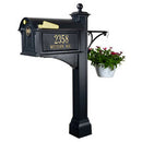 Whitehall Balmoral Mailbox and Post Package with Monogram, Side Plaques, Ball Finial and Plant Hanger - MailboxEmpire