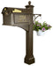 Whitehall Balmoral Mailbox and Post Package with Monogram, Side Plaques, Ball Finial and Plant Hanger - MailboxEmpire#color_bronze